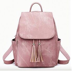 Women's Large Capacity Leather-like Backpack, Dusty Rose